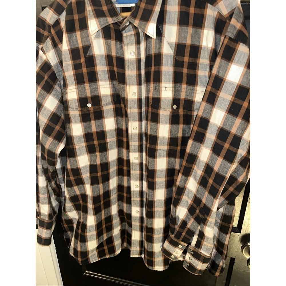 Wrangler Mens 2XL Cowboy Western Plaid Flannel Shirt Pearl Snap MS1310M